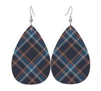 Scottish Clan Cameron Tartan Plaid Dangle Earring | Lightweight Leather Teardrop Earring For Women Fashion Jewelry Gifts Casual Everyday Wear