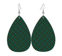 Scottish Clan Cameron Tartan Plaid Dangle Earring | Lightweight Leather Teardrop Earring For Women Fashion Jewelry Gifts Casual Everyday Wear
