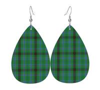 Scottish Clan Cameron Tartan Plaid Dangle Earring | Lightweight Leather Teardrop Earring For Women Fashion Jewelry Gifts Casual Everyday Wear