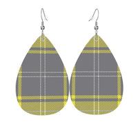 Scottish Clan Cameron Tartan Plaid Dangle Earring | Lightweight Leather Teardrop Earring For Women Fashion Jewelry Gifts Casual Everyday Wear
