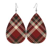 Scottish Clan Cameron Tartan Plaid Dangle Earring | Lightweight Leather Teardrop Earring For Women Fashion Jewelry Gifts Casual Everyday Wear