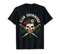 Scottish Clan Drummond Surname Skull Dirks Tartan Badge T-Shirt