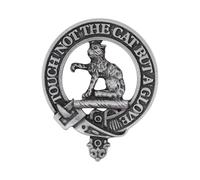 Scottish Clan MacPherson Pewter Cap Badge with Touch No The Cat But A Glove Motto, Handcrafted in UK, 5.2 x 6.4cm, Gift Boxed, Heritage Brooch