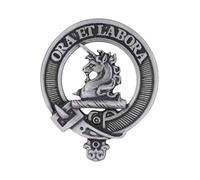 Scottish Clan Ramsey Pewter Cap Badge with Ora Et Labora Motto, Handcrafted in UK, 5.2 x 6.4cm, Gift Boxed, Heritage Brooch