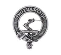 Scottish Clan Wallace Pewter Cap Badge with Pro Libertate Motto, Handcrafted in UK, 5.2 x 6.4cm, Gift Boxed, Heritage Brooch