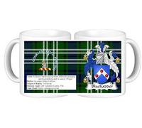 Scottish Clan with Crest Coat of Arms Details and Tartan Depicted Blackadder Ceramic Coffee Mug