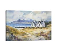 Scottish Coast Watercolor Painting Isle of Skye Seaside Cottage Poster 24x36inch(60x90cm)
