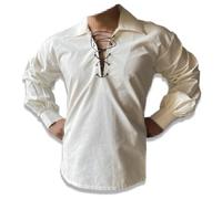 Scottish Cream/Off White Jacobite Ghillie Kilt Shirt with Leather Cord Sizes (Size: M)