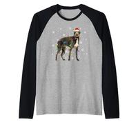 Scottish Deerhound Dog Christmas Lights Santa Hat Dog Xmas Raglan Baseball Tee