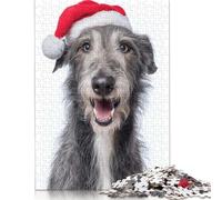 Scottish Deerhound Dog with Santa Hat Portrait Puzzle Family Fun 100% Recycled Cardboard Jigsaw Puzzle for Kids And Adults Age 12 Years Up 1000pcs (75x50cm)