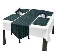 Scottish dining set - Tartan table runners for dining table, 4 Placemats - 196x44 CM - Green check Decor for Kitchen, New year, Christmas, Wedding decorations (Black Watch)