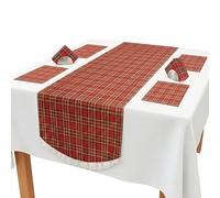 Scottish dining set - Tartan table runners for dining table, 4 Placemats - 196x44 CM - Red check Decor for Kitchen, New year, Christmas, Wedding decorations (Royal Stewart)