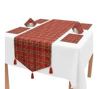 Scottish dining set - Tartan table runners for dining table, 4 Placemats - 196x44 CM - Red check Decor for Kitchen, New year, Christmas, Wedding decorations (Royal Stewart)
