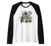 Scottish Dogs Football Fans Celebrate Scotland Flag Raglan Baseball Tee
