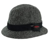 SCOTTISH ESSENCE Gents Authentic Harris Tweed Charcoal Herringbone Trilby Hat with Moleskin Band, Made in UK (UK, Alpha, XXL)
