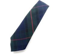 SCOTTISH ESSENCE Gunn Modern Necktie, Navy Blue and Green Tartan Pattern with Red Stripe