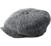 SCOTTISH ESSENCE Harris Tweed 8-Panel Baker Boy Cap, Traditional British Made, Wool Flat Cap, Handcrafted in UK (UK, Alpha, M, Grey Herringbone)