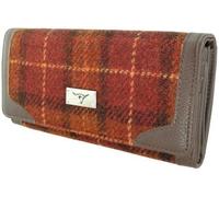 SCOTTISH ESSENCE Harris Tweed Long Wallet Purse, Classic Wool Material, Multiple Card Slots with Zip Coin Compartment, 19 x 10.5 x 3 cm, Women's (Rust with Orange Overcheck)