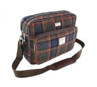 SCOTTISH ESSENCE Harris Tweed Messenger Bag, Unisex Large Laptop Bag, Adjustable Canvas Strap, Handwoven in Scotland, 28 x 40 x 16 cm (Grey with Rust Overcheck)