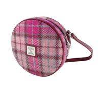 SCOTTISH ESSENCE Harris Tweed Round Crossbody Bag, 20 cm Diameter, 7 cm Deep, Multicoloured, Adjustable Shoulder Strap (Vibrant Pink Buchanan)