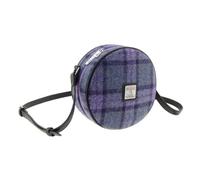 SCOTTISH ESSENCE Harris Tweed Round Crossbody Bag, 20 cm Diameter, 7 cm Deep, Multicoloured, Adjustable Shoulder Strap (Bold Purple Check)