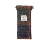 SCOTTISH ESSENCE Harris Tweed Unisex Glasses Case with Spring Clip, Soft Protective Eyewear Storage, 18cm x 9cm (Grey with Rust Overcheck)