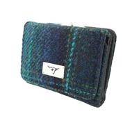 SCOTTISH ESSENCE Harris Tweed Wallet Purse with Card Slots, 8 cm x 11 cm x 3 cm, Small Clasp Design (Blue with Turquoise Overcheck)