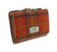 SCOTTISH ESSENCE Harris Tweed Wallet Purse with Card Slots, 8 cm x 11 cm x 3 cm, Small Clasp Design (Deep Orange Check)