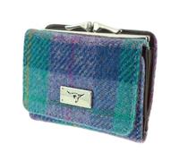 SCOTTISH ESSENCE Harris Tweed Wallet Purse with Card Slots, 8 cm x 11 cm x 3 cm, Small Clasp Design (Green & Purple Tartan)