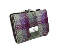 SCOTTISH ESSENCE Harris Tweed Wallet Purse with Card Slots, 8 cm x 11 cm x 3 cm, Small Clasp Design (Green Small Check)