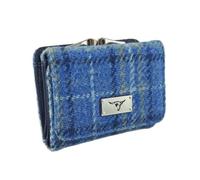 SCOTTISH ESSENCE Harris Tweed Wallet Purse with Card Slots, 8 cm x 11 cm x 3 cm, Small Clasp Design (Light Blue Check)