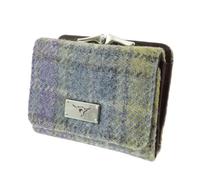 SCOTTISH ESSENCE Harris Tweed Wallet Purse with Card Slots, 8 cm x 11 cm x 3 cm, Small Clasp Design (Muted Lilac/Lime Green Tartan)