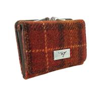 SCOTTISH ESSENCE Harris Tweed Wallet Purse with Card Slots, 8 cm x 11 cm x 3 cm, Small Clasp Design (Rust with Orange Overcheck)