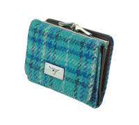 SCOTTISH ESSENCE Harris Tweed Wallet Purse with Card Slots, 8 cm x 11 cm x 3 cm, Small Clasp Design (Teal & Blue Check)