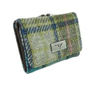 SCOTTISH ESSENCE Harris Tweed Wallet Purse with Card Slots, 8 cm x 11 cm x 3 cm, Small Clasp Design (Turquoise Tartan)