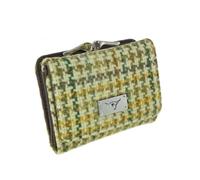 SCOTTISH ESSENCE Harris Tweed Wallet Purse with Card Slots, 8 cm x 11 cm x 3 cm, Small Clasp Design (Yellow, Green & Brown Dogtooth)