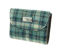 SCOTTISH ESSENCE Harris Tweed Women's Small Wallet with Zip Coin Pocket, Card Slots, Note Compartment (Duck Egg and Cream Check)