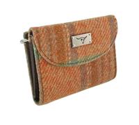 SCOTTISH ESSENCE Harris Tweed Women's Small Wallet with Zip Coin Pocket, Card Slots, Note Compartment (Pale Orange Stewart Tartan)