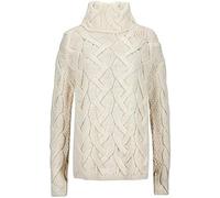 SCOTTISH ESSENCE Ladies Pure British Wool Cable Knit Turtleneck Jumper, Arran Pattern, Made in UK (UK, Alpha, S, Regular, Regular, Cream)