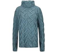 SCOTTISH ESSENCE Ladies Pure British Wool Cable Knit Turtleneck Jumper, Arran Pattern, Made in UK (UK, Alpha, XL, Regular, Regular, Summer Storm)