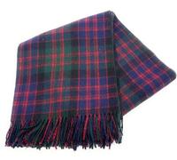 SCOTTISH ESSENCE MacDonald Modern Tartan Wool Blend Travel Blanket, Navy Blue, Green, Red Plaid Pattern, Fringed Edge, 64 x 76 Inches