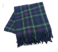 SCOTTISH ESSENCE MacKenzie Traditional Tartan Wool Blanket, Navy Blue and Green Plaid Pattern, Large Travel Throw with Fringe, Mixed Wool