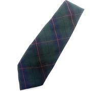 SCOTTISH ESSENCE Men's Davidson Tartan Necktie, Green and Navy Blue Plaid Pattern with Red Overcheck