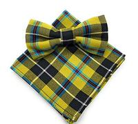 SCOTTISH ESSENCE Men's Pre-Tied Tartan Bow Tie and Pocket Square Set, Matching Pattern (Cornish National)