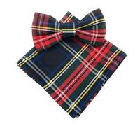 SCOTTISH ESSENCE Men's Pre-Tied Tartan Bow Tie and Pocket Square Set, Matching Pattern (Stewart Black)