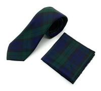 SCOTTISH ESSENCE Men's Tartan Neck Tie and Pocket Square Set, Matching Pattern (Black Watch)