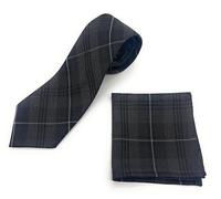 SCOTTISH ESSENCE Men's Tartan Neck Tie and Pocket Square Set, Matching Pattern (Grey Granite)