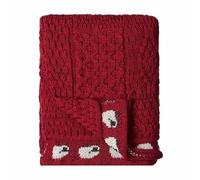 SCOTTISH ESSENCE Pure British Wool Aran Throw Blanket, Natural Sheep, UK Made (Red)