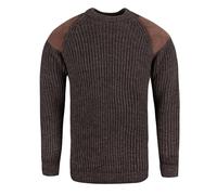 SCOTTISH ESSENCE Pure British Wool Countryman Crew Neck Jumper, Arran Patch Design, UK Made (UK, Alpha, M, Regular, Regular, Dark Brown)