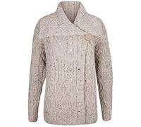 SCOTTISH ESSENCE Skiddaw Ladies Pure Wool Long Sleeved Arran Cardigan, Traditional Cable Knit Pattern, Made in UK (UK, Alpha, L, Regular, Regular) Beige